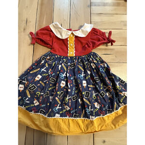 Ricrac & Ruffles Girls Size 5t School Dress Pencils Glue Apples Design